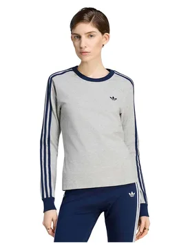 Originals Maglietta A Maniche Lunghe 3 Stripes Slim Medium Grey Heather / Night Indigo L - Adidas - FashionsVida