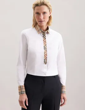 Hemdbluse mit Stretchanteil und Besatz Weiß 34 - Seidensticker - FashionsVida