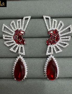 Fashion cubic zirconia earrings for women unique shiny jewelry dinner party teardrop dangling earrings silver color red - Aliexpress - FashionsVida