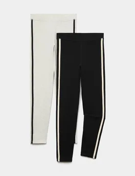 Pack Cotton Rich Side Stripe Leggings (6-16 Yrs) Multi female - M&S - FashionsVida