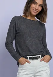 Langarm Shirt mit Rundhals und Rollkante female Grau