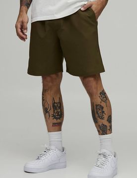 Herren Locker Geschnittene Tech-Shorts Mit Elastischem Bund Khaki Größe Medium