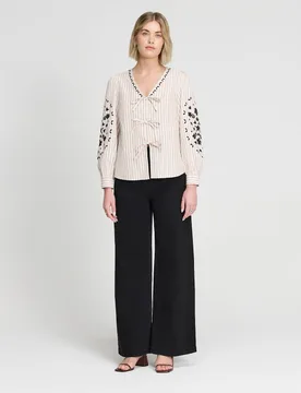 Pure Cotton Striped Top Natural Mix female - Finery London - FashionsVida