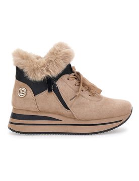 Sneakers beige imbottite con pelliccia sintetica 9255M 38