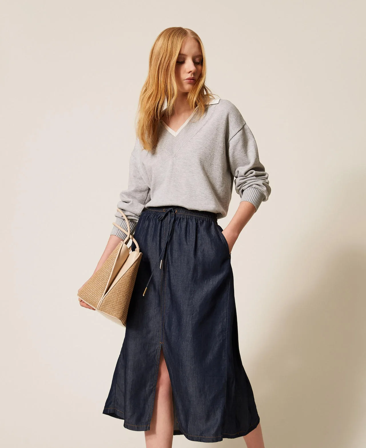 Twinset Jupe mi-longue en chambray - TWINSET - FashionsVida