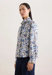 Satinierte Bluse mit Rüschendetails und Bindeband Weiß 46
