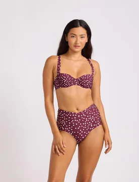 Dot Print Ruched Wired Bikini Top Burgundy Mix female - Seafolly - FashionsVida