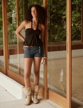 Short Mini Boutonné 40 Gris - Bershka - FashionsVida