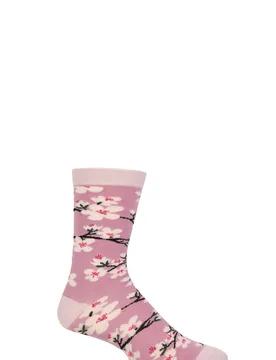 Pair Shared Earth Bamboo Cherry Blossom Socks Multi 3-7 - Multi Coloured - Size: 3-7 - SockShop - FashionsVida