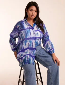 Curve Tie Dye Shirt - 18/20 / BLUE - female - Blue Vanilla - FashionsVida