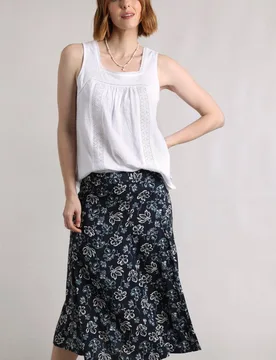Women's Tiya Printed Viscose Midi Skirt in Black Size: 16 - Black - Size: 16 - Weird Fish - FashionsVida