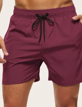 Bañador de hombre con bolsillo con cremallera y cintura con cordón, pantalones cortos de playa, vacaciones - Shein - FashionsVida