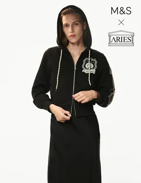 Pure Cotton Printed Hoodie Black female - M&S x Aries - FashionsVida
