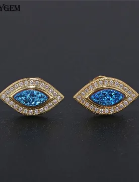Shinygem natural ocean blue druzy crystal evil eye gems stone necklace earrings gold plating chain jewelry sets for women - Aliexpress - FashionsVida