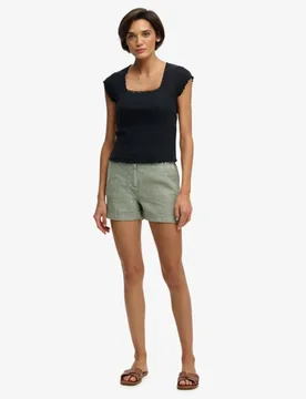 Superdry Damen Mittelhoch Geschnittene Leinenshorts Green - Größe: 26 - 74.99 - FashionsVida