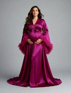 Elegant Magenta Satin Robe Long Train Maternity Robe with Feather Trim Maternity Clothes for Pregnancy Photography YW657D - Aliexpress - FashionsVida