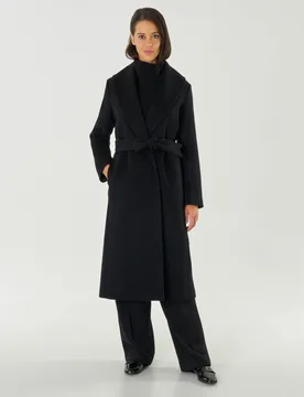 Cappotto nero Studio in drap di pura lana con scollo a scialle - Max Mara - FashionsVida