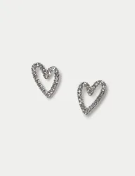 Rhinestonr Heart Stud Earrings Silver female