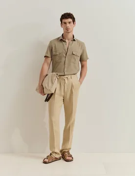 Camisa de manga corta de hombre de lyocell y lino - Lion of Porches - FashionsVida