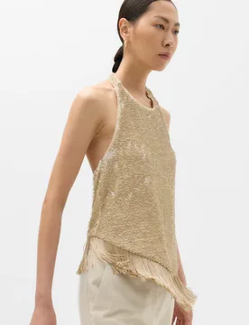 Sequin Fringe Detail Halter Neck Crop Top Gold female - M&S - FashionsVida