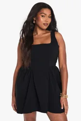 Womens Plus Ruched Square Neck Skater Dress - Black - Size 28 Uk