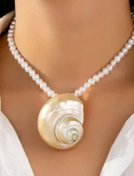 Ivory Pearlies Beaded Necklace with Shell Pendant - Ivory - Size: One Size - PEACH ACCESSORIES - FashionsVida