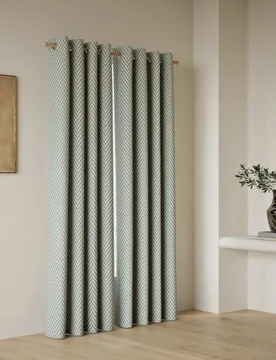 Textured Herringbone Eyelet Curtains Blue - M&S - FashionsVida