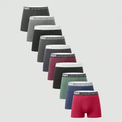 Set de 10 piezas de ropa interior tipo bóxer para hombres con estampado de letras y ribetes en contraste