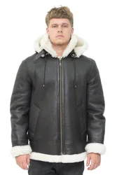 Mens Hooded Sheepskin B3 Flying Jacket-Columbus - Brown - Size Large