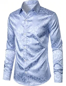 Camisa de manga larga con botones y estampado floral jacquard para hombre, otoño - Shein - FashionsVida