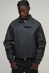 Herren Kastenförmig Geschnittene Geprägte Herren-Trichterkragen-Bikerjacke Black Größe XL