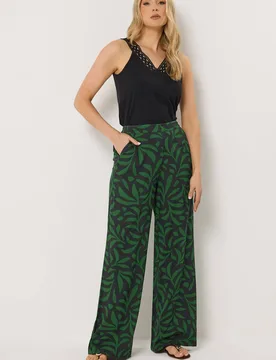 Women's Tall Palm Print Wide Leg Trousers in Green Size: 20L - Green - Size: 20L - Long tall sally - FashionsVida