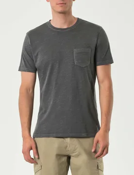 T-shirt mezza manica antracite in cotone fiammato con taschino - Impure - FashionsVida