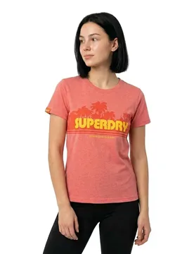 Maglietta A Maniche Corte Outdoor Stripe Relaxed Corel Red Heather XS - Superdry - FashionsVida