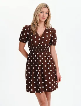 Pure Cotton Polka Dot V-Neck Mini Dress Brown Mix female - Finery London - FashionsVida