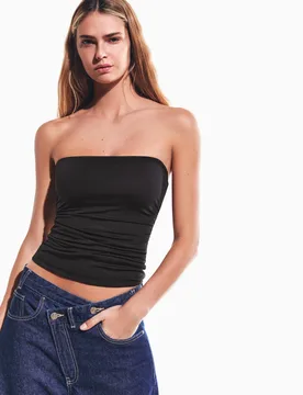 Haut Bandeau Froncé Xs Noir - Bershka - FashionsVida