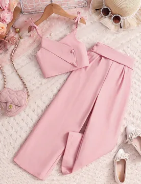 Set de 2 piezas de blusa con lazo y shorts para niñas, moda para uso casual, vacaciones y verano, conjuntos de ropa de verano para niñas jóvenes - Shein - FashionsVida