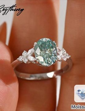 Besthing 1 pieza Anillo de compromiso de pareja clásico de moda europea & americana con moissanita ovalada de 2CT incrustada en plata de ley S925, ad