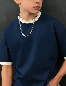 Camiseta de manga corta holgada con ribete de color contrastante para niños, estilo casual de ropa urbana, verano - Shein - FashionsVida