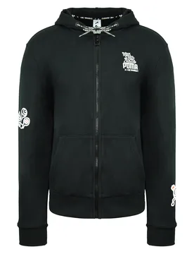 X Mr. Doodle Long Sleeve Zip Up Black Mens Hooded Jumper 598681 01 Cotton - Size X-Small - Puma - FashionsVida