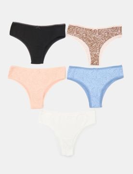 Slip brasiliani in cotone con motivo vegetale 5 pack - multicolor