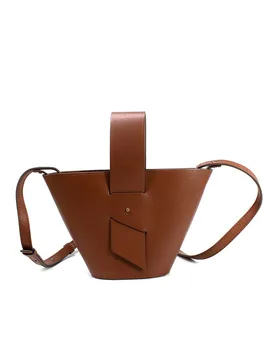 Brown Leather Amphore Melone Bucket Bag - Carolina Santo Domingo - FashionsVida