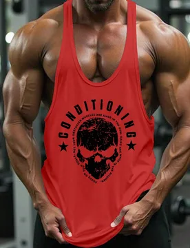 Camiseta de tirantes con cuello en U para hombres, con estampado de moda, cómoda y transpirable, versátil para el gimnasio - Shein - FashionsVida
