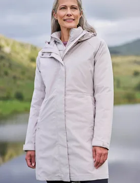 Alaskan' Womens 3 In 1 Long Jacket With Adjustable Hood Waterproof Coat Ecru - Size 18 Uk - Mountain Warehouse - FashionsVida