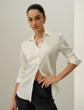 Chemise Soie Col Étalé Blanc S - Douce & Fluide, Boutons Coquille, Chic Décontracté