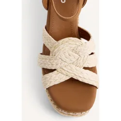 Sandalias de cuña de mujer trenzadas de rafia y cuña bordada
