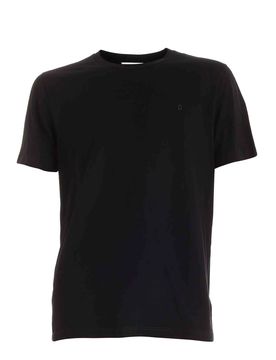 T-shirt nera con logo in metallo