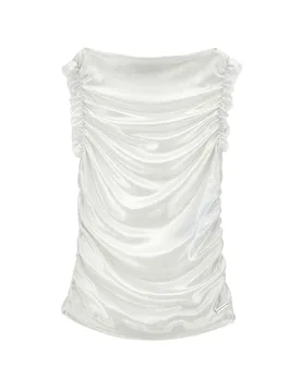Top smanicato argento laminato con rouches - Monnalisa - FashionsVida