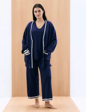Cárdigan de mujer con cuello y bolsillos en contraste - Couchel - FashionsVida