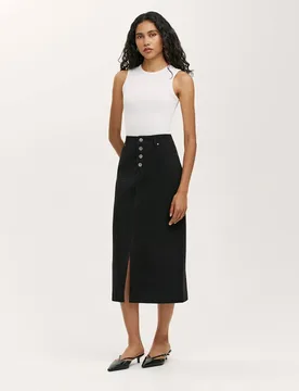 Pure Cotton Canvas Midi A-Line Skirt Black female - Finery London - FashionsVida